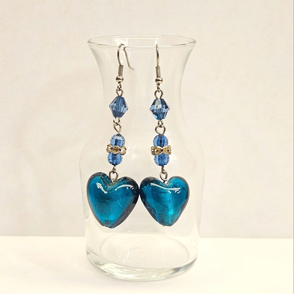 Teal Heart Beaded Earrings